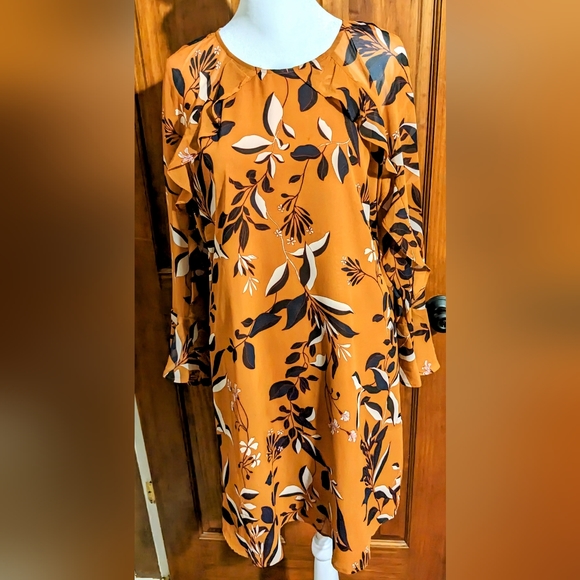 Ann Taylor Factory, Floral Shift Ruffle Mini Dress, Size 0 - Picture 4 of 14